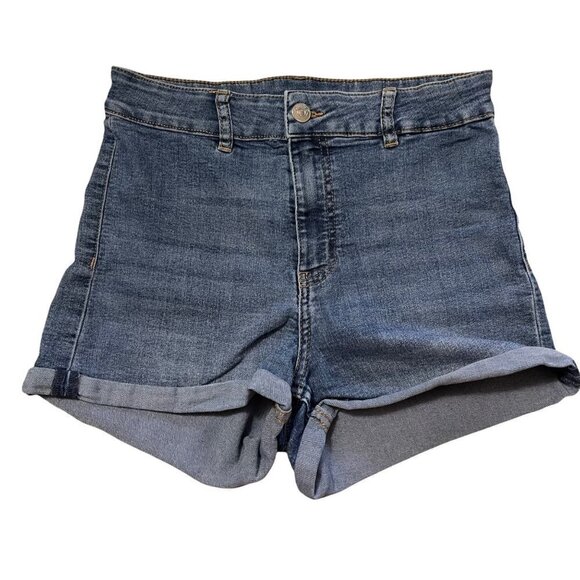 Divided H&M Women's Dark Wash Rolled Cuff High Rise Stretch Jean Shorts Size 6 - Picture 1 of 6